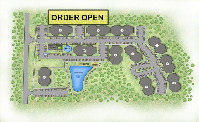 Gig Preview - Render site plan, plat map, residential map, campground