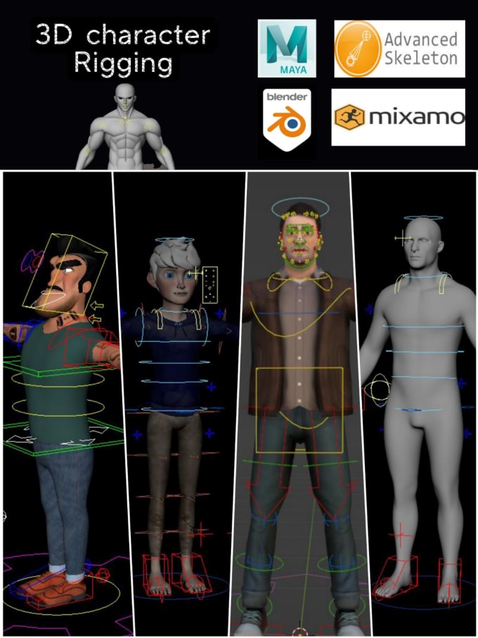 Gig Preview - Do 3d character rigging in maya and blender