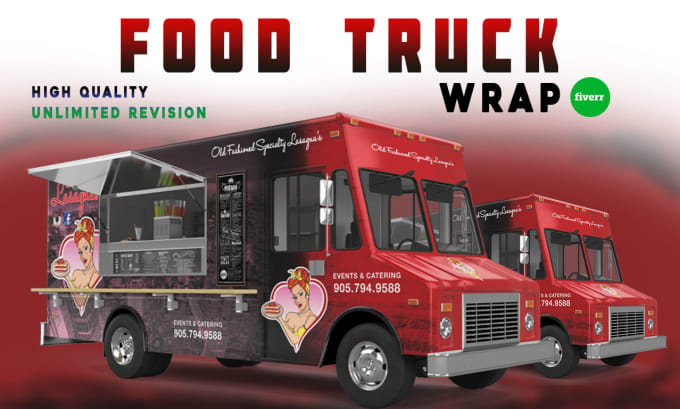 Gig Preview - Create food truck, food trailer, vehicle wrap decals, van wrap, car wrap boat