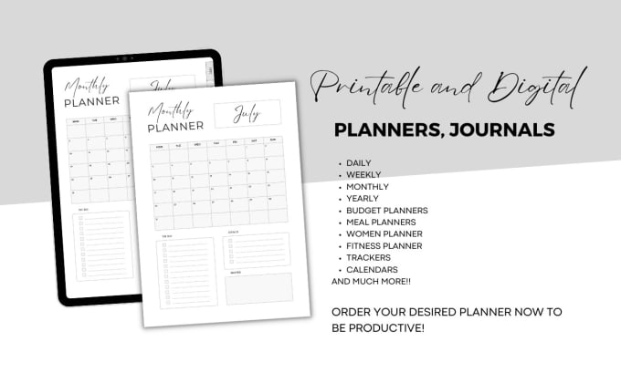 Gig Preview - Design printable planner, digital planner, digital journal, calendar for etsy