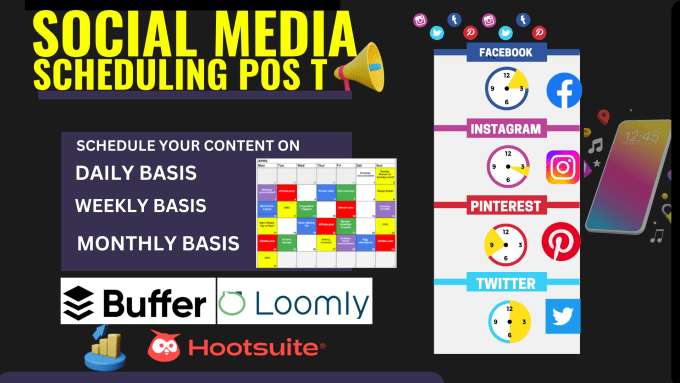 Gig Preview - Social media scheduling bulk post via hootsuite buffer metricool later loomly