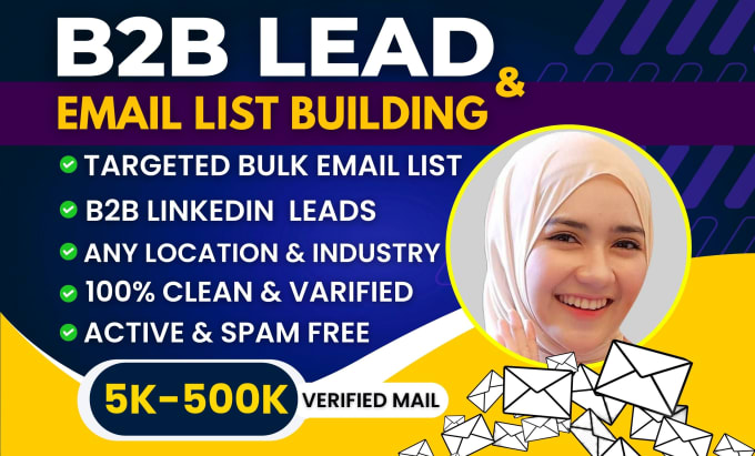 Gig Preview - Build niche targeted b2b lead generation, linkedin prospect and bulk email list