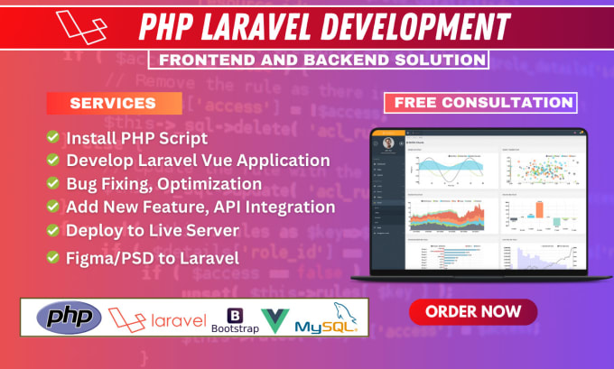 Gig Preview - Be your full stack web developer, develop web applications using PHP laravel vue