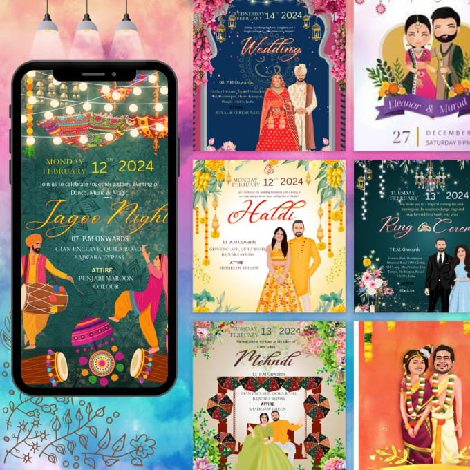 Gig Preview - Design indian wedding invitation card with caricature