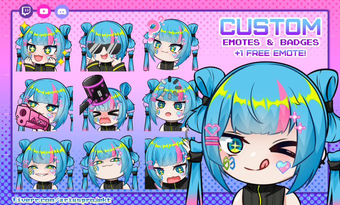 Gig Preview - Draw custom twitch anime emotes, for your oc, vtuber, avatar in cute chibi style