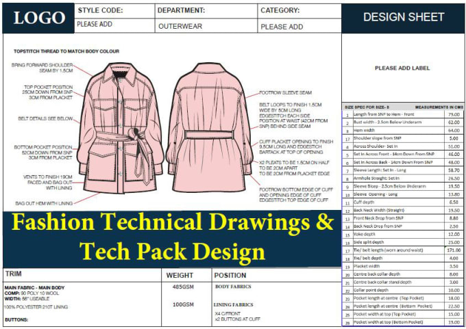 Gig Preview - Do complete fashion technical drawings and tech pack designs