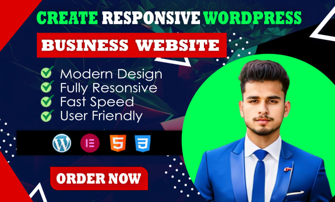 Gig Preview - Create responsive wordpress business website, portfolio or a blog