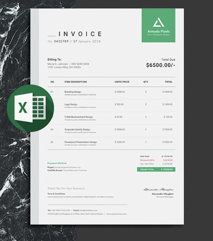 Gig Preview - Design auto calculative invoice in ms excel or in PDF