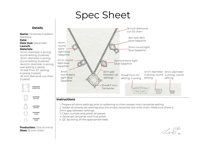 Gig Preview - Do a spec sheet, tech pack for a jewelry product