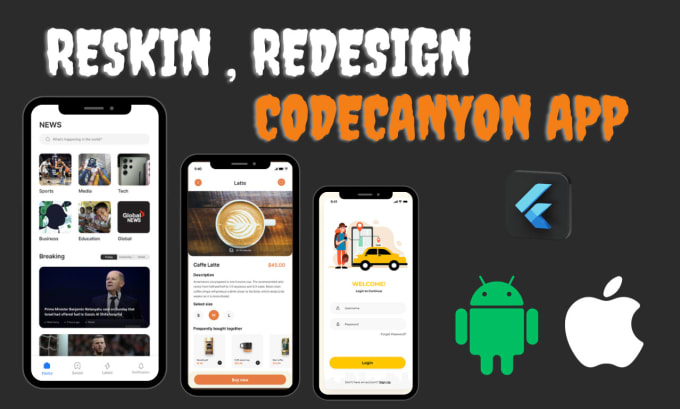 Gig Preview - Reskin flutter codecanyon app and redesign with in 1 day