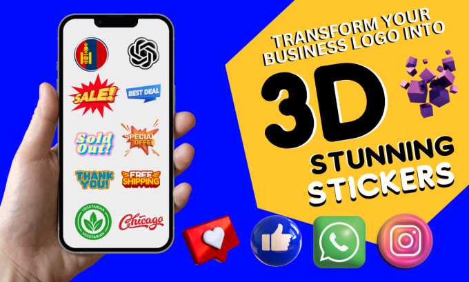 Gig Preview - Transform your logo into 3d stickers for whatsapp chat