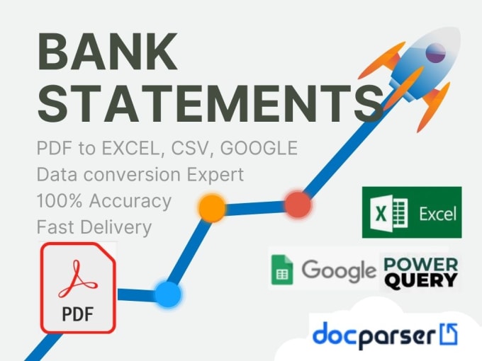 Gig Preview - Convert PDF bank statements to excel, csv, docparser, data entry