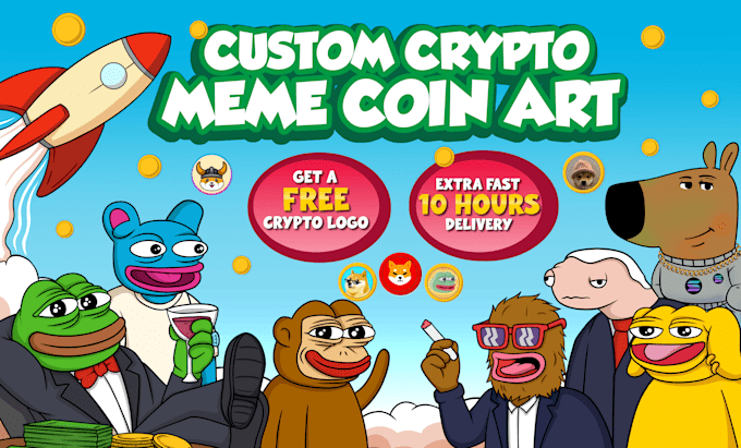 Gig Preview - Draw crypto meme coin art illustration and meme video for your project, website