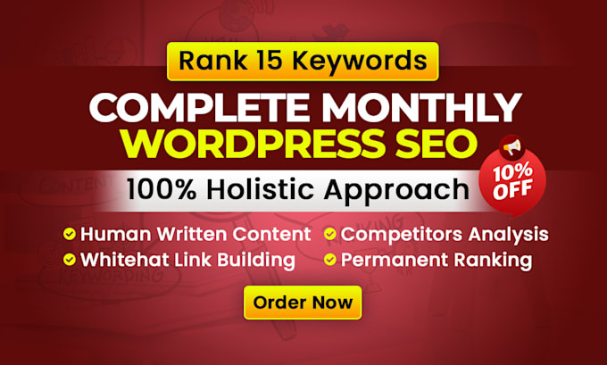 Gig Preview - Do complete wordpress monthly SEO service to rank 5 keywords