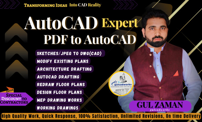 Gig Preview - Convert pdf, sketch, or jpg image to autocad dwg cad drawing