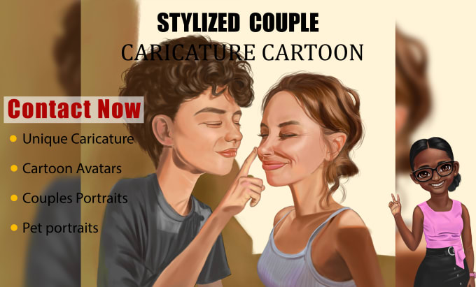 Gig Preview - Draw a stylized caricature, couple portrait, pet portraits