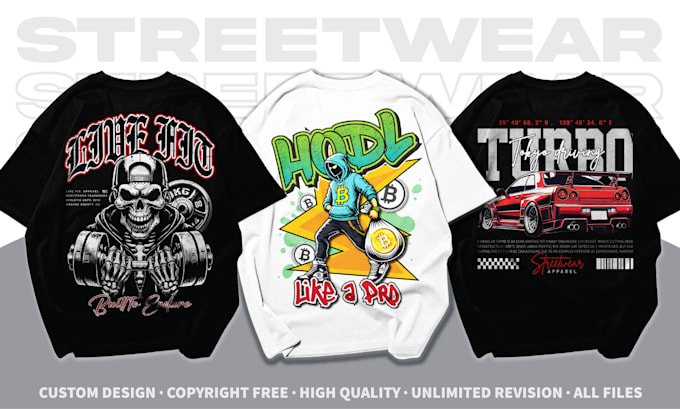 Gig Preview - Make custom streetwear t shirt design and graphic t shirt design