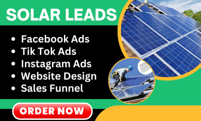 Gig Preview - Generate solar leads via facebook ads google ads solar funnel for sales