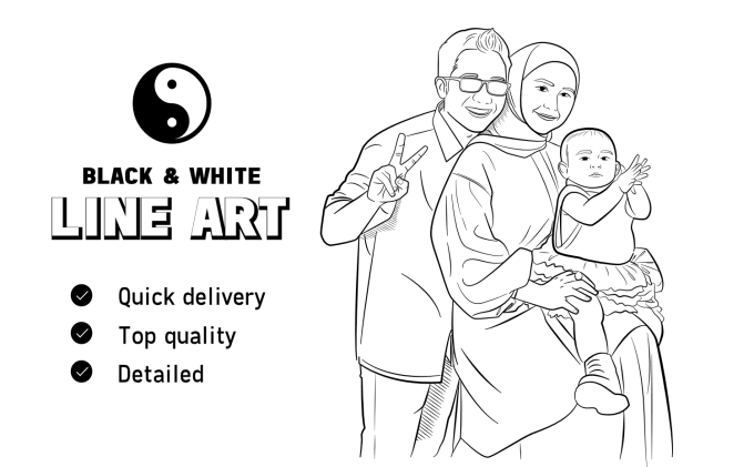 Gig Preview - Create portrait family illustration, line art style