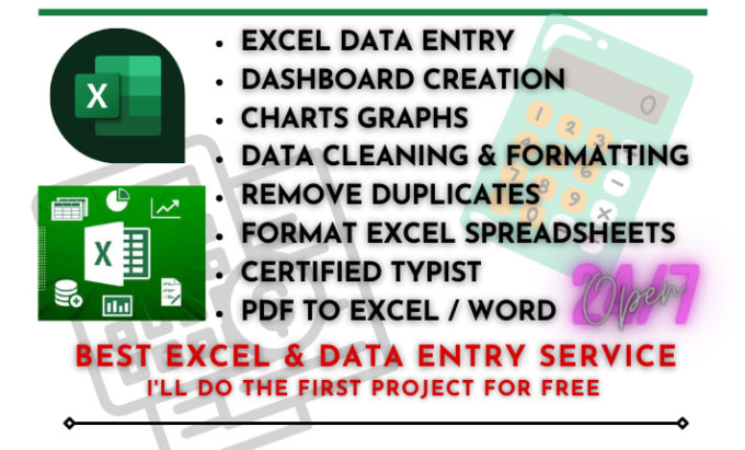 Gig Preview - Do excel data entry, formatting and cleaning, pdf to excel