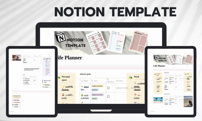 Gig Preview - Design notion notion template productivity planner habit tracker for etsy resell