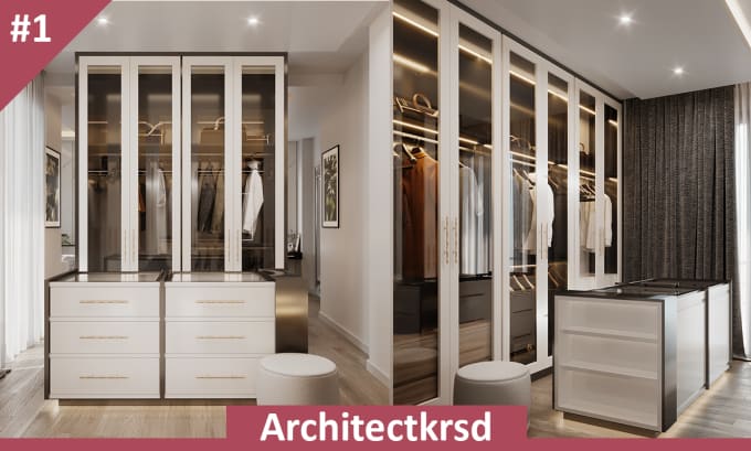 Gig Preview - 3d wardrobe closet dressing room interior cabinet design modelling and rendering