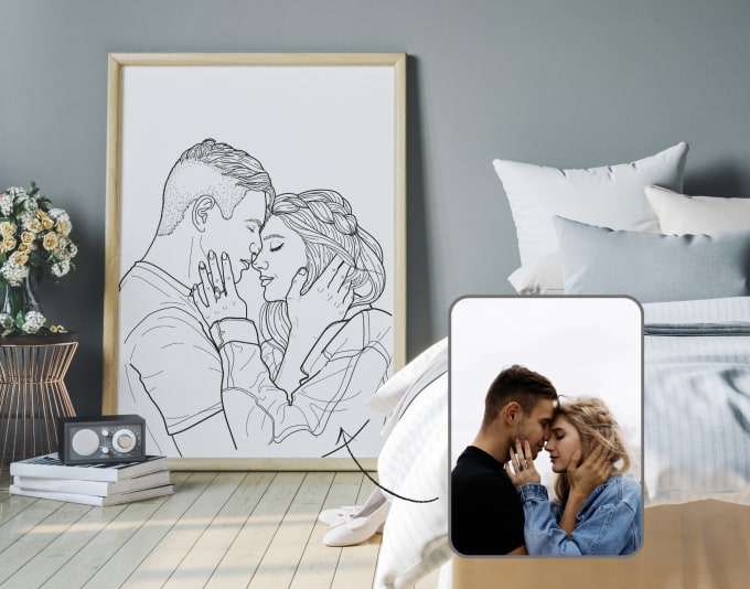 Gig Preview - Create a portrait of a couple in the style of line art