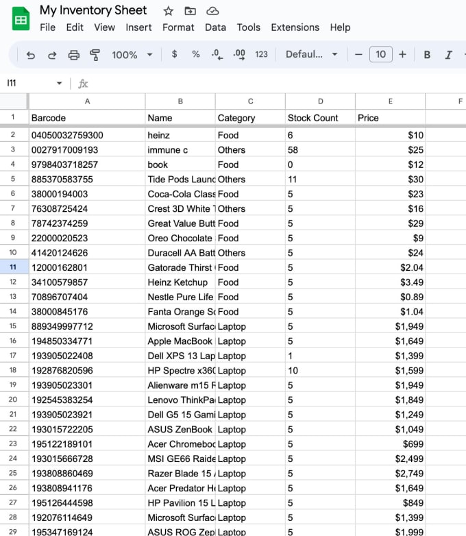 Gig Preview - Build an inventory from your google sheets