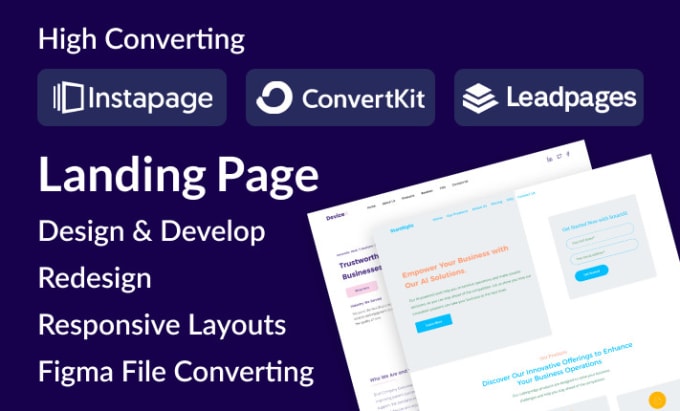 Gig Preview - Create landing page using instapage, leadpages, convertkit landing page