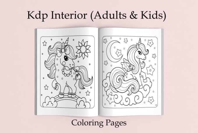 Gig Preview - Provide unicorn, mermaid, dinosaur coloring pages for kdp