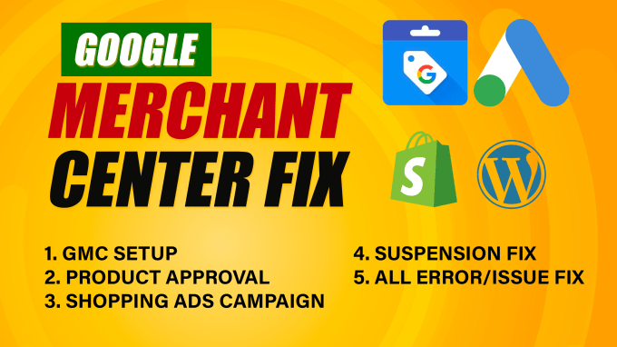 Gig Preview - Fix google merchant center, shopping ads campaign, adwords ads