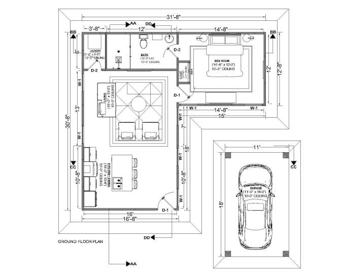 Gig Preview - Draw architectural floor plan, elevation, section in autocad