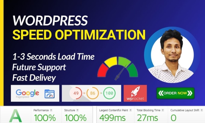 Gig Preview - Do wordpress speed optimization and increase google pagespeed insights, gtmetrix