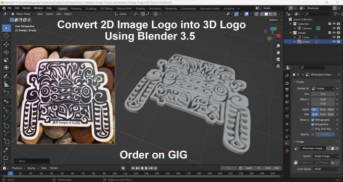 Gig Preview - Convert your 2d logo to 3d printing format stl, obj, and fbx by using blender