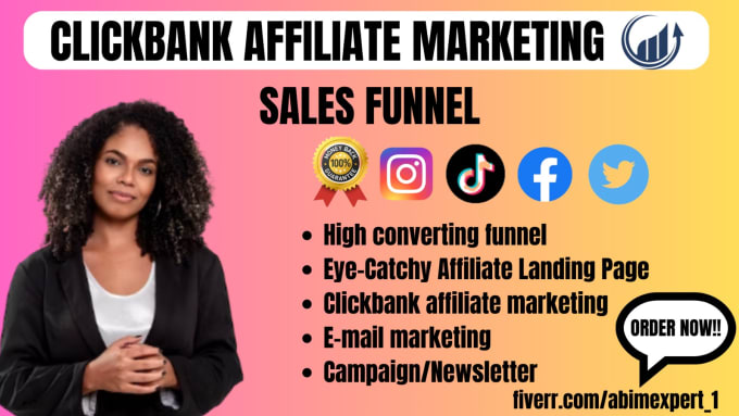 Gig Preview - Affiliate link promote link clickbank affiliate marketing sales funnel