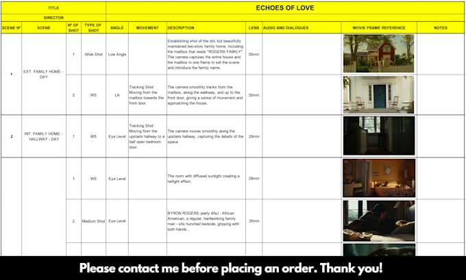 Gig Preview - Create a shot list with frames of reference for your script