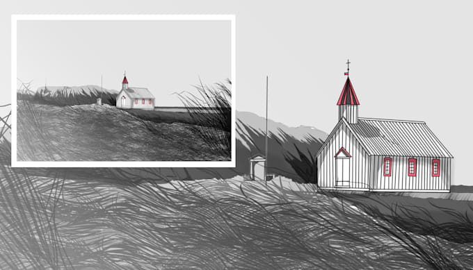 Gig Preview - Sketch landscape and architectural designs in black and white