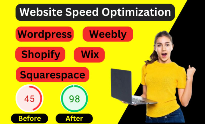 Gig Preview - Speed up wix shopify wordpress weebly website increase page speed score