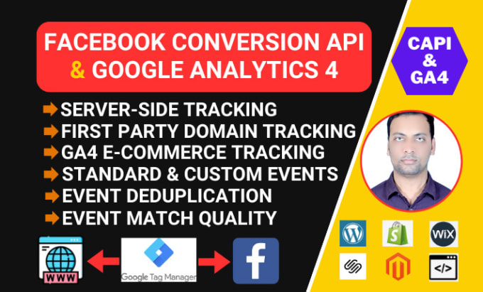 Gig Preview - Setup facebook conversion API, google analytics 4, ga4 ecommerce tracking by GTM