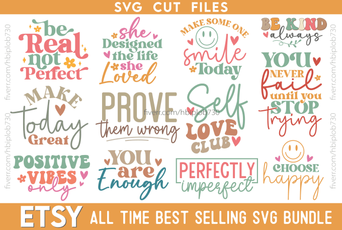 Gig Preview - Do etsy best selling typography svg cut files and retro bundle