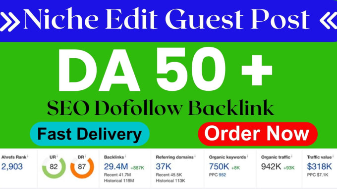 Gig Preview - Do high da guest post and SEO backlinks on high quality link building service