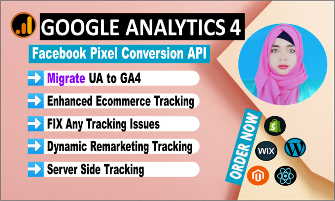 Gig Preview - Fix or setup google analytics 4 migrate ua to ga4, fb pixel conversion api