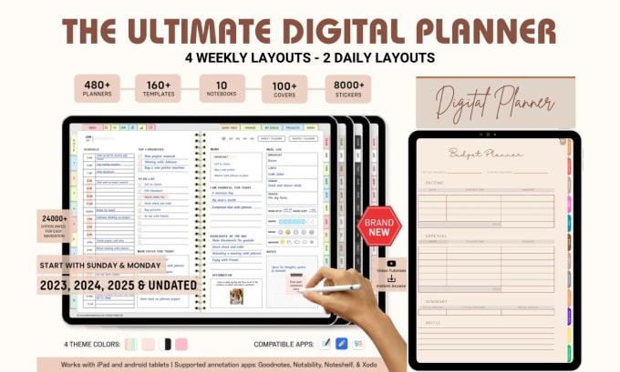 Gig Preview - Do etsy digital products, digital planner, hyperlinked planner, stickers, resume