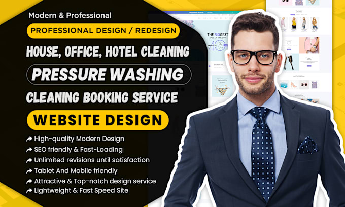 Gig Preview - Design house, office, hotel, pressure washing, cleaning booking service website