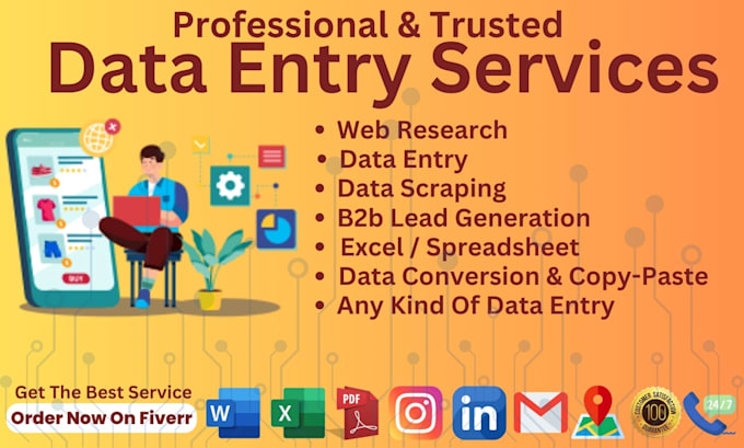 Gig Preview - Do data entry and b2b lead generation jobs from any industries