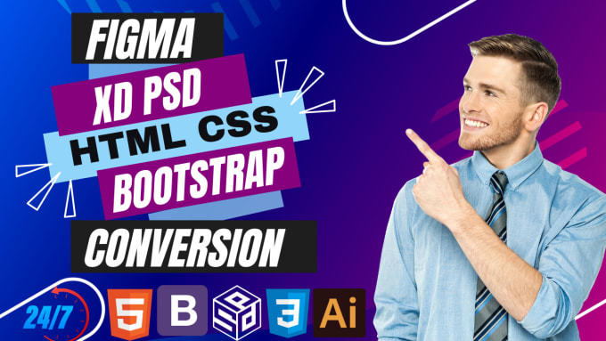 Gig Preview - Convert figma, xd, psd to html css using responsive bootstrap 5