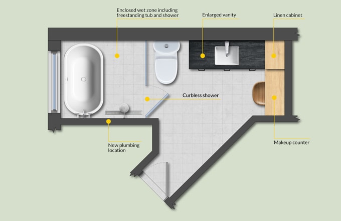 Gig Preview - Do professional 2d bathroom layout design space saving and functional designs