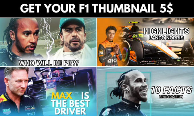 Gig Preview - Create formula one f1 thumbnail for your business