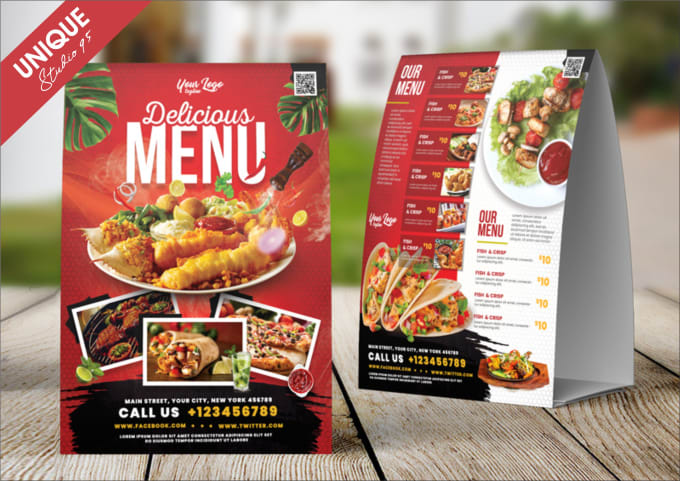 Gig Preview - Do eye catchy table tent food or trifold menu card design