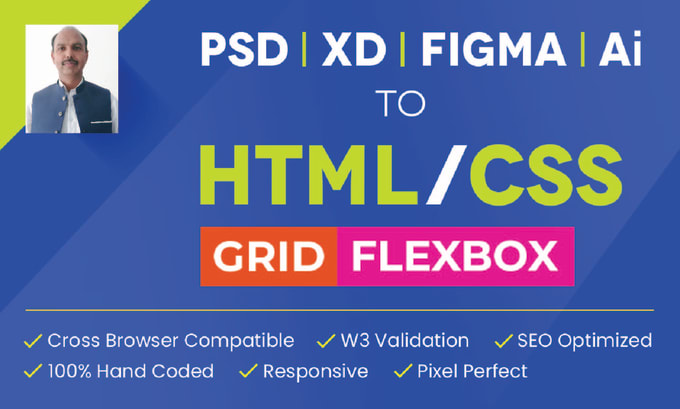 Gig Preview - Be your HTML CSS javascript expert and convert psd to html